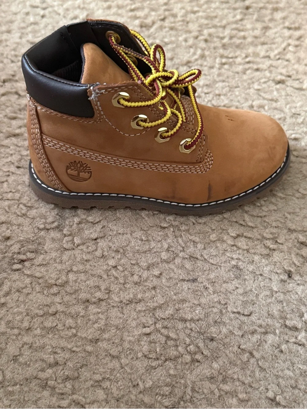 Timberland Kids Wheat/Tan Lace-Up Ankle Boots with Yellow Accents